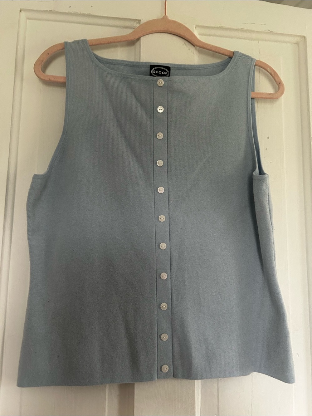 Scoop Button-Front Sleeveless Tank in Pale Blue